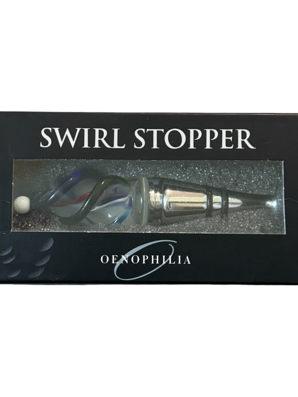 💙NWT Oenophilia Glass Blown Blue Green Red Swirl Wine Bottle Stopper